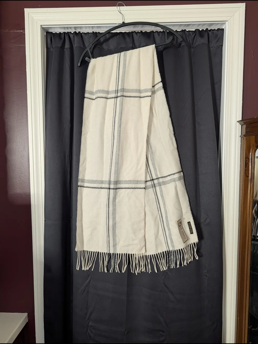 Baby Alpaca Made In Peru Cream White Plaid Nova Check Fringe Scarf W Tags